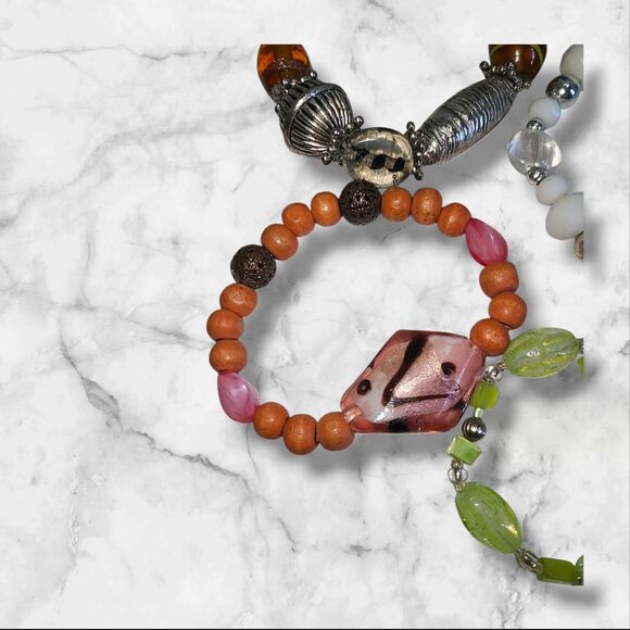 Lot of 4‎ Lampwork Art Glass Bead Stretch Bracelets - Picture 8 of 10